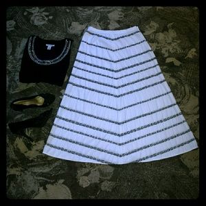 Talbots White/Black A-Line Midi Skirt Petite 6